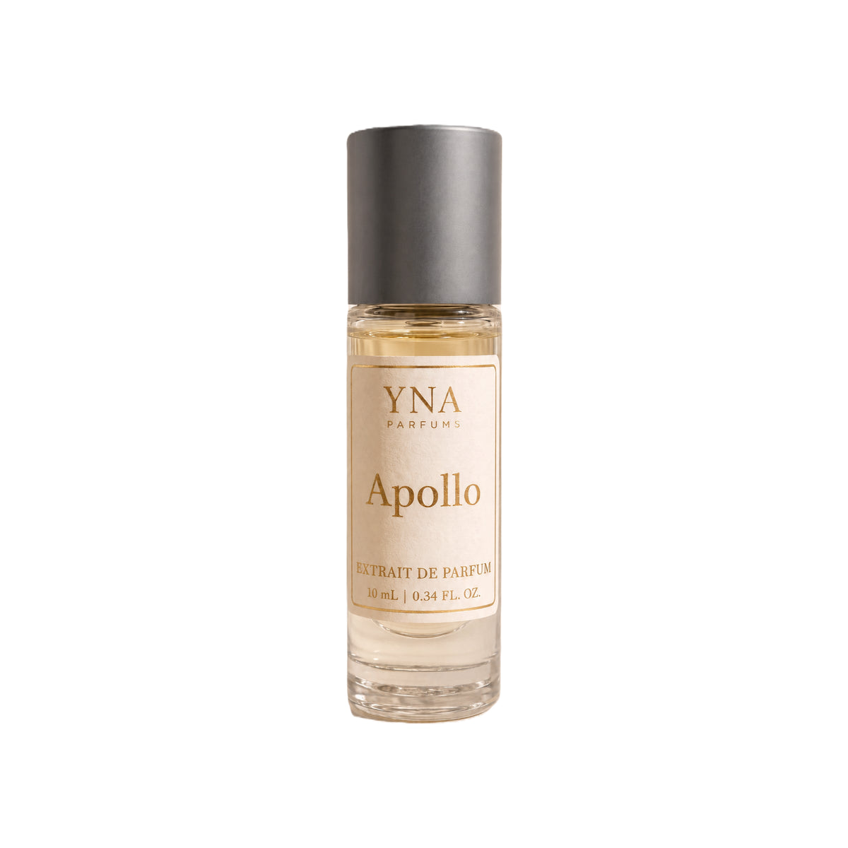 YNA Parfums Apollo Extrait de Parfum 10ml with cap on, label showing 10 mL