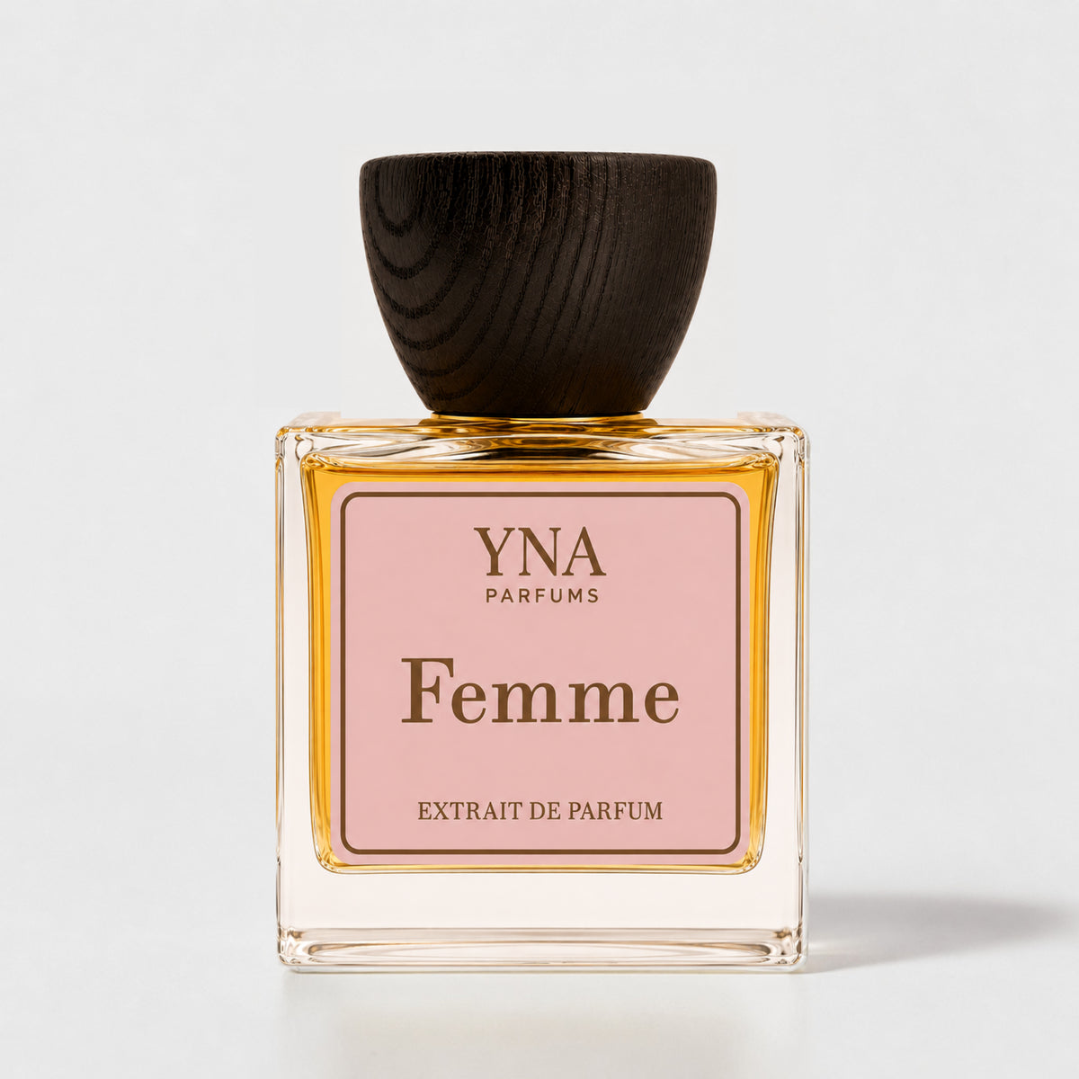 YNA Parfums Femme Extrait de Parfum 50ml with dark wood cap on white background