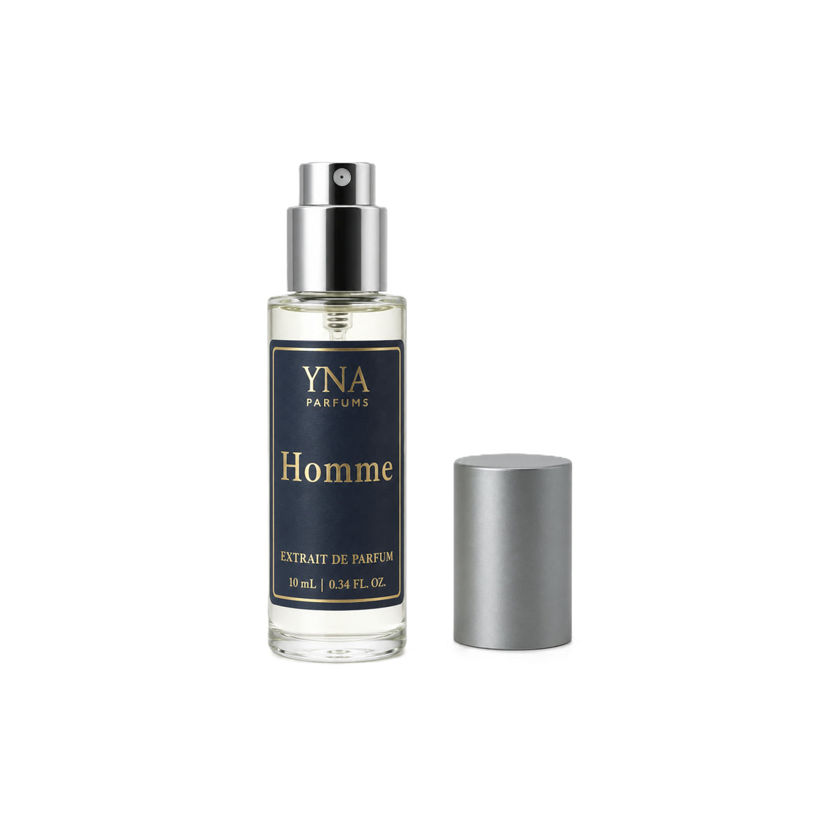 YNA Parfums Homme Extrait de Parfum 10ml with cap beside it