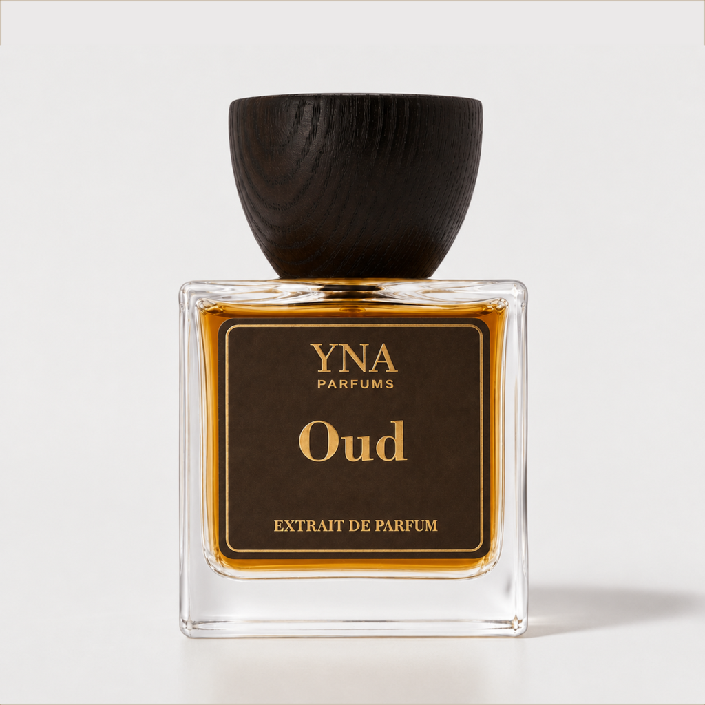 YNA Parfums Oud Extrait de Parfum 50ml with dark wood cap on white background