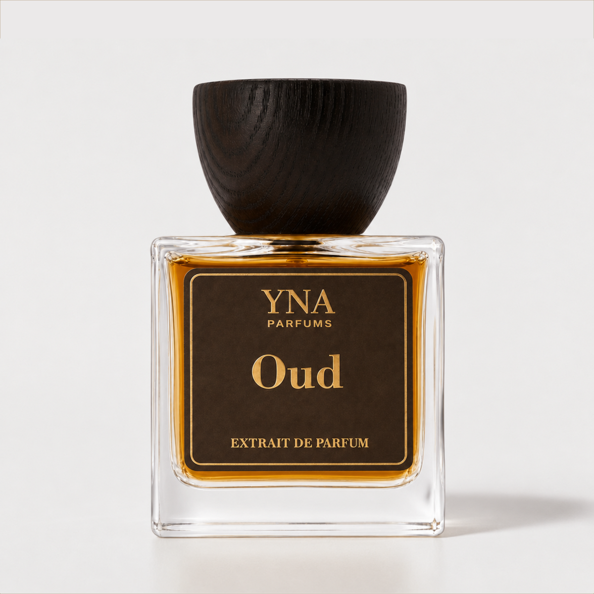YNA Parfums Oud Extrait de Parfum 50ml with dark wood cap on white background