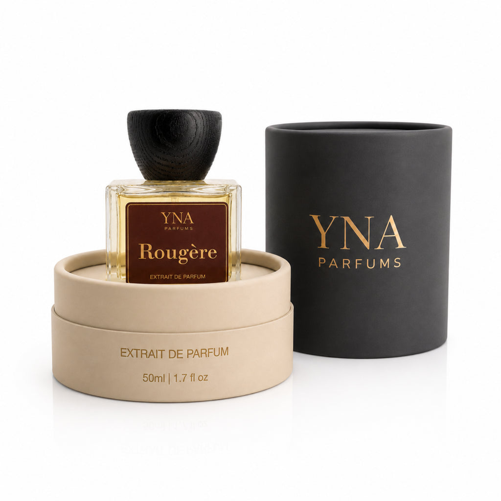 YNA Parfums Rougère Extrait de Parfum 50ml with gift packaging on white background